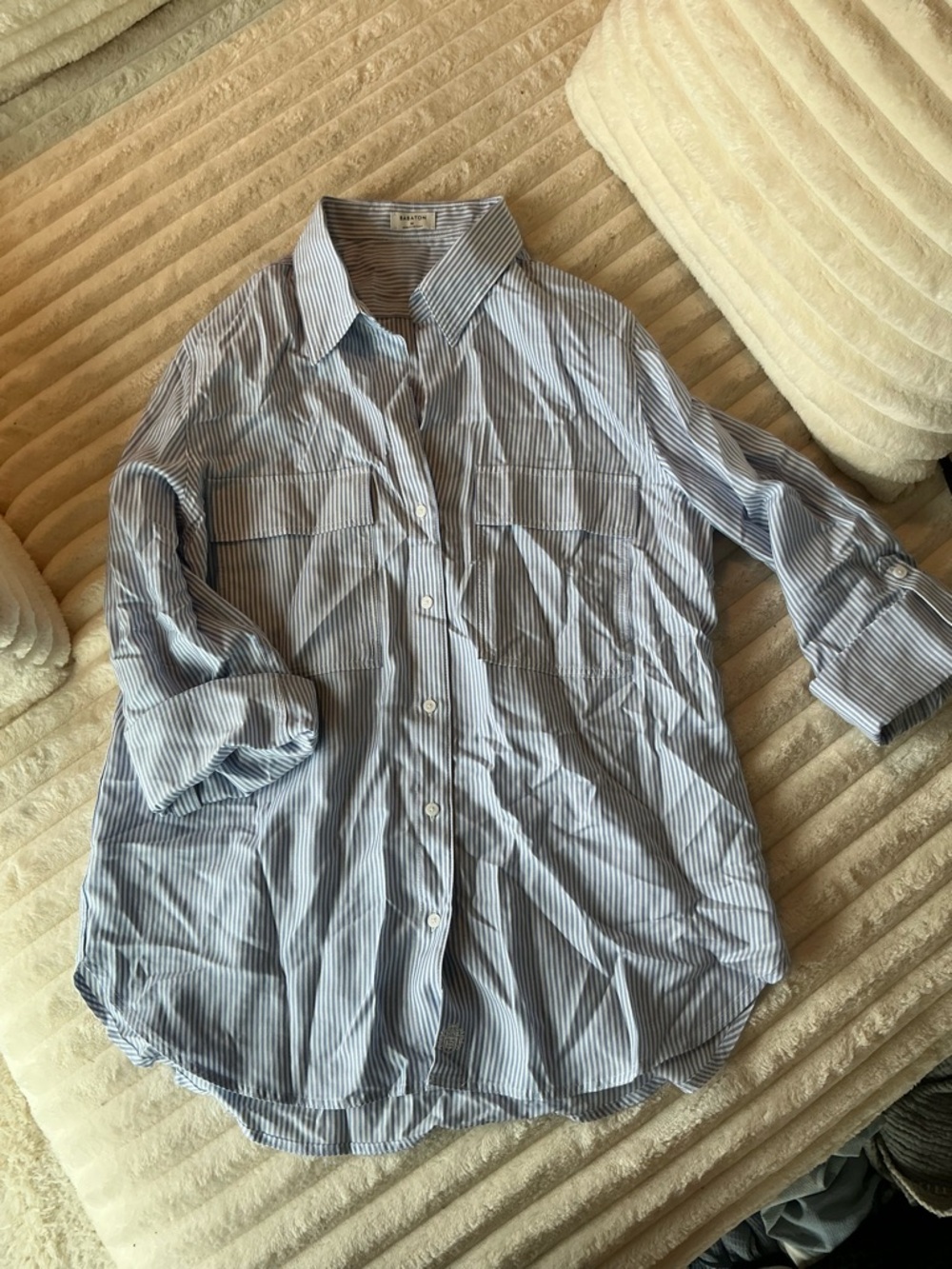 Aritzia Babaton Blue Stripe Oversized Button Down Shirt Size M Effortless